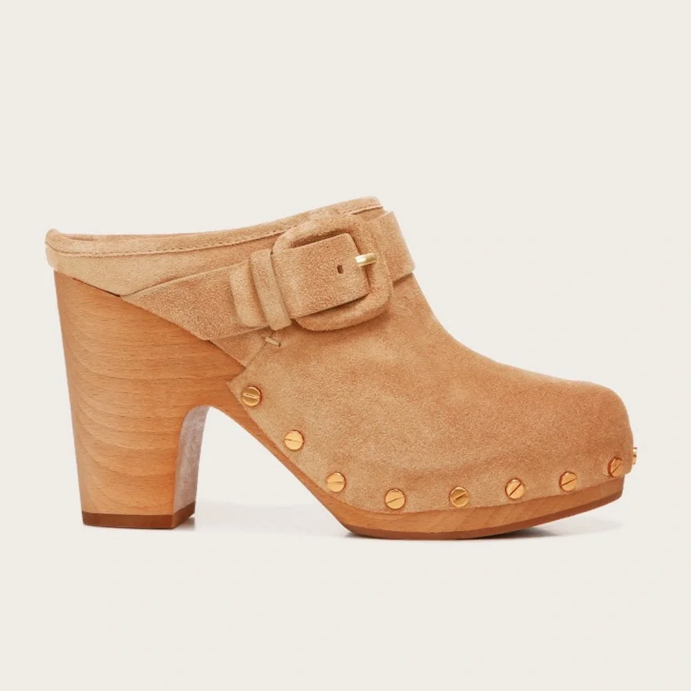 Veronica Beard Dacey Suede Studded Block Clogs in sand sz 10 M (F 655) - Picture 4 of 16